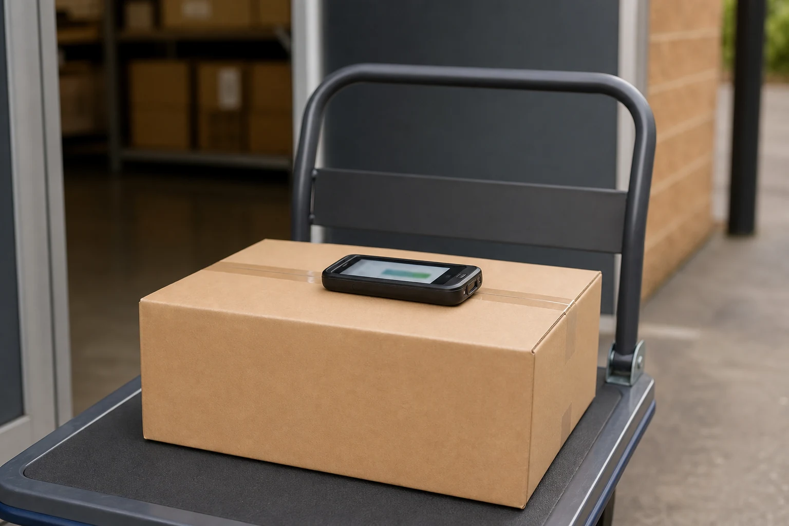 Parcel with proof-of-delivery device ready for delivery confirmation