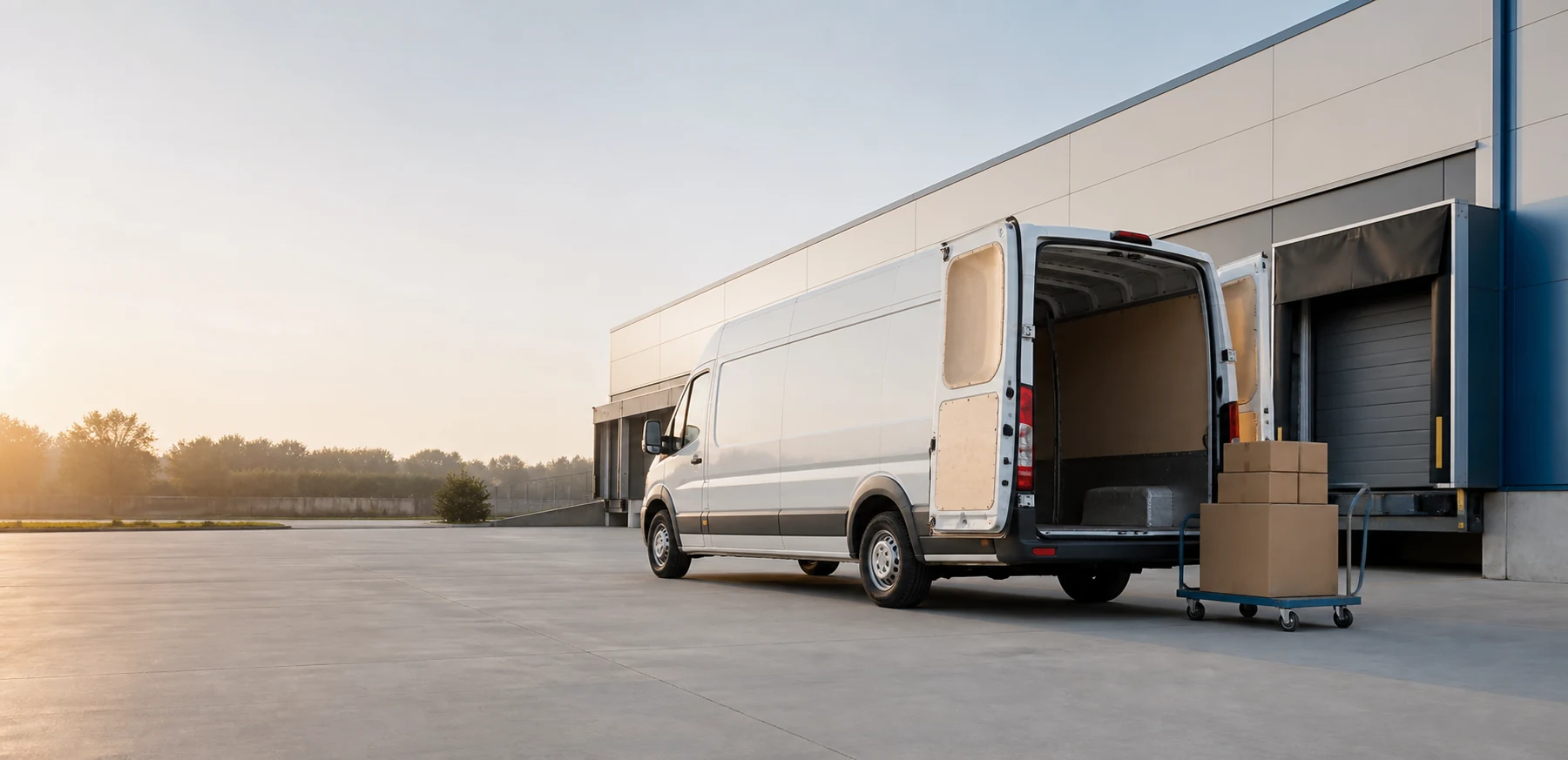 Clean courier van at a tidy loading bay with parcels ready for next day delivery